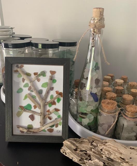 Autumn authentic sea glass and driftwood tree