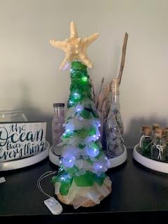 100% Genuine green and white 18" Sea glass tree