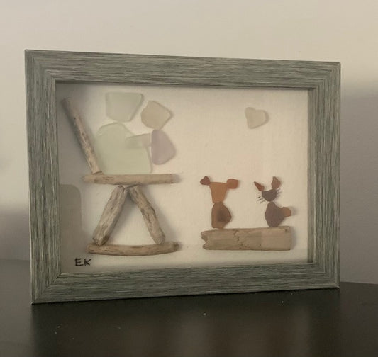 Mother rocking baby girl sea glass - 1 of a kind