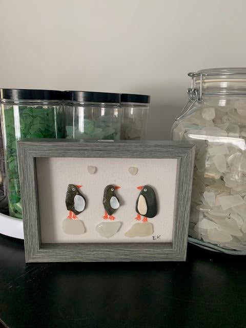 Authentic Sea glasss and pebble penguins